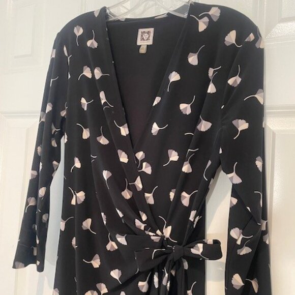 Anne Klein Faux Wrap ¾ Sleeve Black, Gray & Taupe Print Dress – MEDIUM - Picture 4 of 15